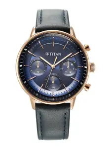 Titan Men Textured Dial & Leather Straps Analogue Multi Function Watch 90171WL01