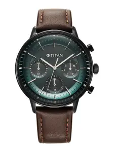 Titan Men Textured Dial & Leather Straps Analogue Multi Function Watch 90171NL01