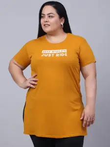 Trend Level Plus Size Typography Printed Pure Cotton Longline T-shirt