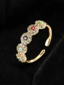 KRYSTALZ Gold-Plated Rhinestone Studded Adjustable Finger Ring