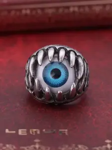 KRYSTALZ Men Silver-Plated Stones Studded Evil Eye Finger Ring