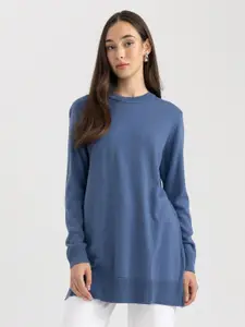 DeFacto Acrylic Ribbed Longline Pullover Sweatshirt