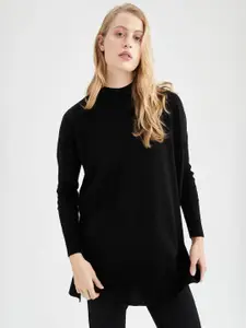 DeFacto High Neck Long Sleeves Pure Acrylic Longline Pullover Sweater