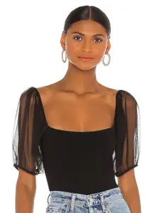 Dracht Square Neck Puff Sleeves Fitted Top