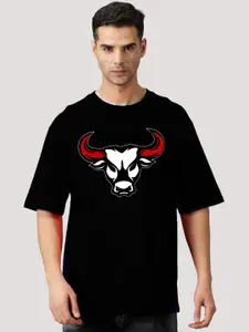 Elibolz Graphic Printed Drop Shoulder Sleeves Moving Air Oversized Cotton T-Shirt