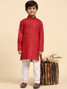 Pro-Ethic STYLE DEVELOPER Boys Geometric Embroidered Sequinned Regular Kurta with Pyjamas