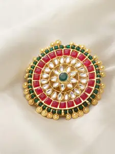 PANASH Gold-Plated Kundan-Studded & Pearl Beaded Finger Ring