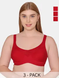 Souminie Pack Of 3 Full Coverage Non Padded Cotton Minimizer Bra With All Day Comfort
