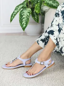 ELLE Embellished T-Strap Flats With Buckle