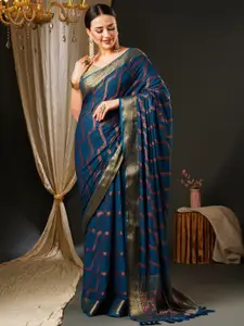 Anouk Blue & Red Ethnic Motifs Zari Pure Georgette Kanjeevaram Saree