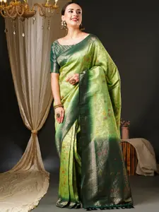 Anouk Green & Gold-Toned Ethnic Motifs Woven Design Zari Pure Silk Kanjeevaram Saree