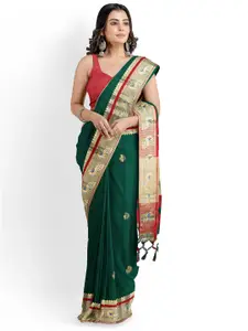 Grubstaker Woven Design Zari Silk Cotton Paithani Saree