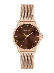 DressBerry Women Brown Brass Dial Stainless Steel Straps Analogue Watch-DB-014-Brown