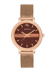 DressBerry Women Brown Brass Dial Stainless Steel Straps Analogue Watch-DB-015-Brown
