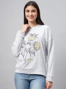 Club York Floral Printed Round Neck Long Sleeves Cotton Terry Pullover Sweatshirt