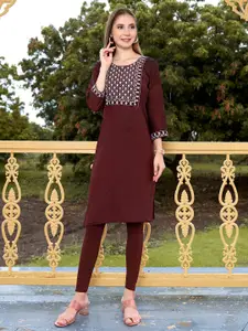 Anouk Maroon Floral Embroidered Straight Kurta