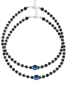 PRIVIU Set Of 2 Silver Plated Beads Evil Eye Anklet