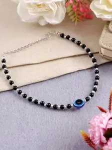 PRIVIU Silver-Plated Beads Evil Eye Anklet