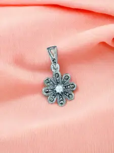 Taraash 92.5 Sterling Silver CZ-Studded Floral Pendant