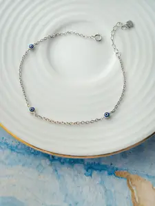MANNASH Women Silver-Toned & Blue Sterling Silver Rhodium-Plated Link Bracelet