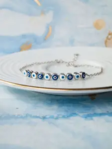 MANNASH Women Silver-Toned & Blue Sterling Silver Rhodium-Plated Link Bracelet