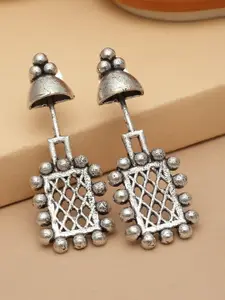 PANASH Silver-Plated Square Oxidised Drop Earrings