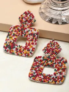 PANASH Artificial Beads Square Drop Earrings