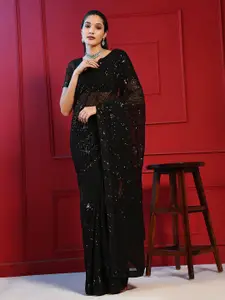Mitera Black Sequin Embellished Saree