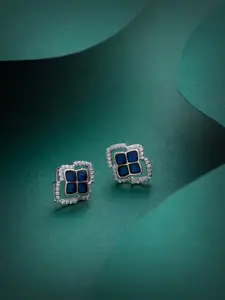 Kicky And Perky 925 Sterling Silver Moissanite & Blue Talphe Studded Stud Earrings