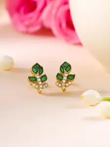 Kicky And Perky 925 Sterling Silver Moissanite Gold Plated Leaf Shaped Studs Earrings