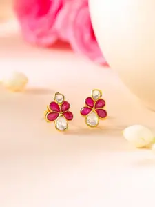 Kicky And Perky 925 Sterling Silver Moissanite & Pink Talphe Studded Floral Studs Earrings