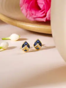 Kicky And Perky 925 Sterling Silver Moissanite & Blue Talphe Studded Stud Earrings