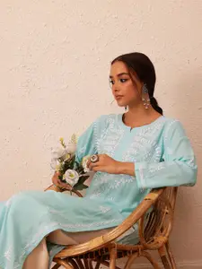 ADA Ethnic Motifs Embroidered Chikankari Cotton Kurta