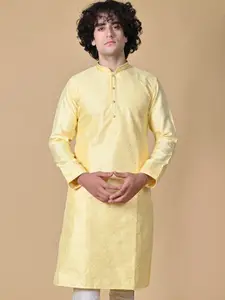 MAAHI FABS Men Yellow Embroidered Regular Thread Work Kurta with Churidar