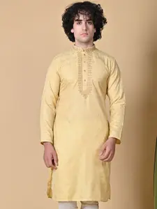 MAAHI FABS Woven Design Mandarin Collar Thread Work Straight Kurta With Churidar