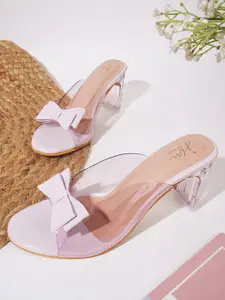 JM Looks Open Toe Block Heels with Bows