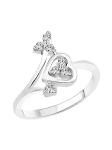 Vighnaharta Rhodium Plated CZ Studded Heart Shaped Finger Ring