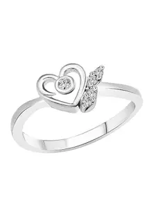 Vighnaharta Rhodium Plated CZ Studded Heart Shaped Finger Ring