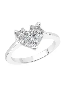 Vighnaharta Rhodium Plated CZ Studded Heart Shaped Finger Ring
