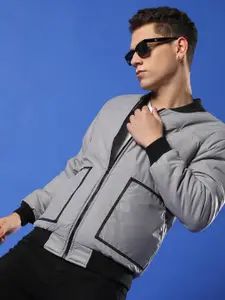 Campus Sutra Stand Collar Windcheater Bomber Jacket