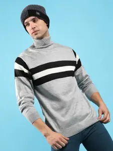 Campus Sutra Striped Woollen Pullover