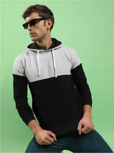 Campus Sutra Colourblocked Hooded Cotton Pullover Sweatshirt