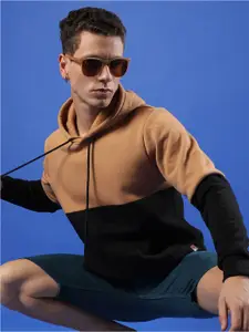 Campus Sutra Colourblocked Hooded Cotton Sweatshirt