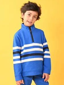 Anthrilo Boys Mock Collar Striped Fleece Pullover Sweatshirt