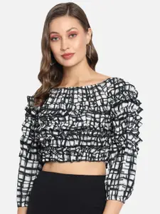 Trend Arrest Abstract Printed Ruffled Crepe Crop Top