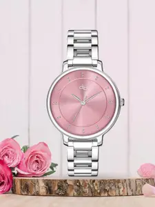 DressBerry Women Pink Embellished Dial Stainless Steel Straps Analogue Watch-DB-007-Pink