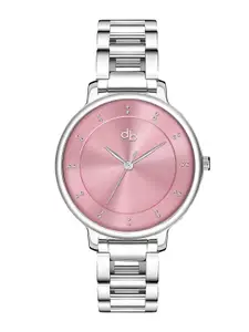 DressBerry Women Pink Embellished Dial Stainless Steel Straps Analogue Watch-DB-007-Pink
