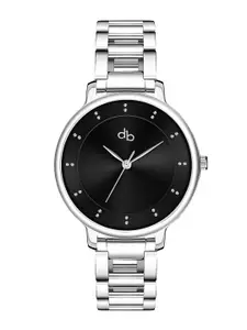 DressBerry Women Black Embellished Dial Stainless Steel Straps Analogue Watch-DB-007-Black