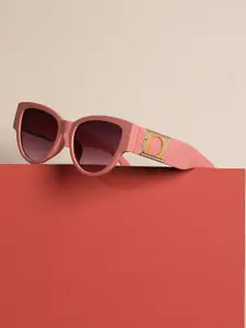 HAUTE SAUCE by  Campus Sutra HAUTE SAUCE by Campus Sutra Women Black Lens & Pink Oval Sunglasses with Polarised Lens