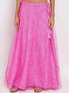 studio rasa Leheriya Printed Cotton Net Bias Flared Maxi Skirt